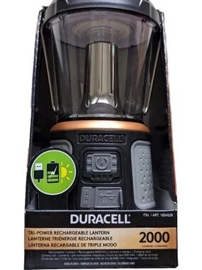 DURACELL 2000 Lumen LED TRI-Power Solar Rechargable Lantern Lighting New in Box